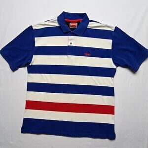Tommy Hilfiger Striped Polo Blue White Red Classic Mens Large Shirt Y2K